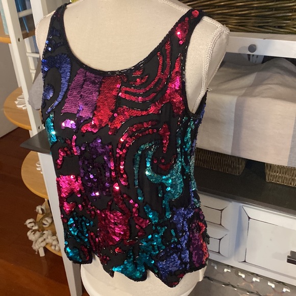 Vintage Nite Line Sequin Silk Lined Tank Size Small - Picture 2 of 8